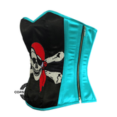 Baby Blue and Black Satin Pirate Sequins Costume Bustier Steampunk Waist Cincher Overbust Top